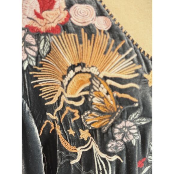 Johnny Was Steel Blue STUNNING Embroidered Velvet Tunic Blouse XL #0052 - Picture 7 of 11